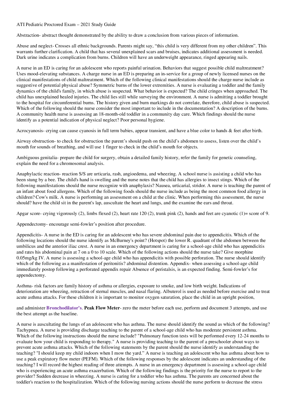 Preview image for ATI Pediatric Proctored Exam – 2021 Study Guide